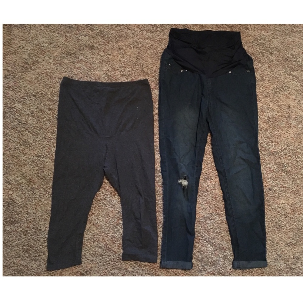 Cropped distressed maternity jeans &Capri leggings